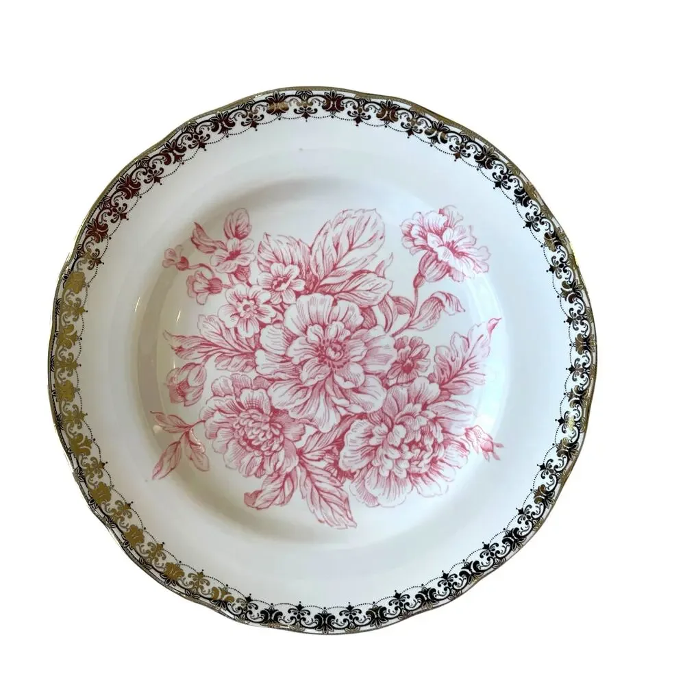 222 Fifth Pink Gold Floral Porcelain Salad Plates 8.5” Set of 4 Chic Easter NEW